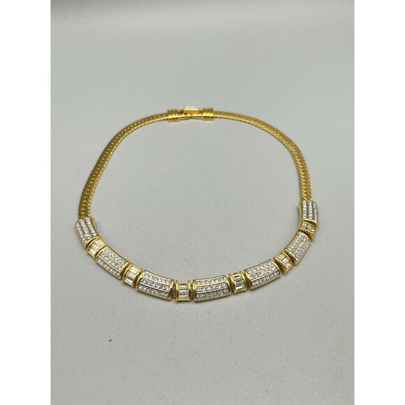 Vintage Swarovski Choker Necklace Gold Plated with Clear Crystals - Picture 3 of 8